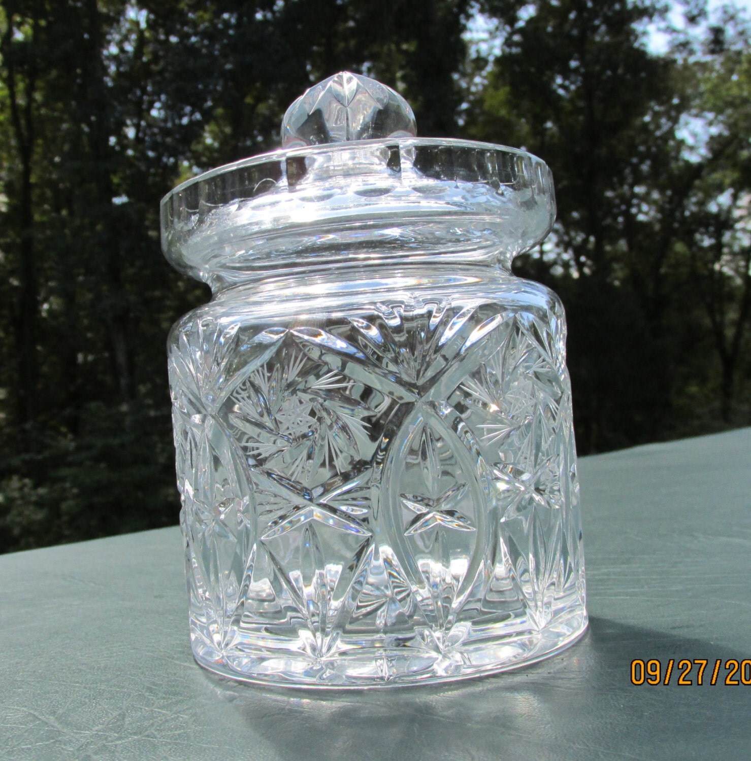 Antique Cut Glass Biscuit Jar/Candy Dish With Lid in Star