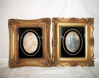 Vintage Pinkie and Blue Boy Framed Pictures Ornate Victorian Style Home Decor
