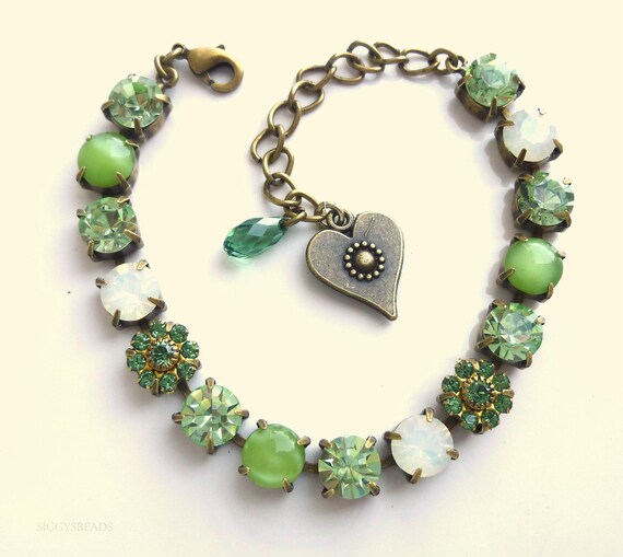 Items similar to Swarovski crystal bracelet, tennis bracelet, green