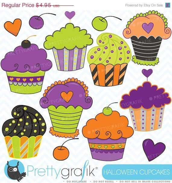 40% OFF SALE Halloween Cupcakes, clipart commercial use, vector graphics, digital clip art, digital images - CL353 Il_570xn