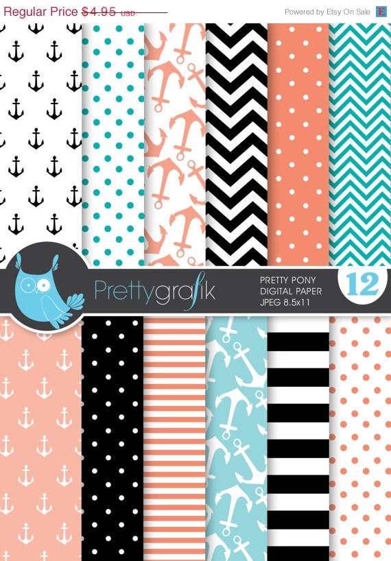 40% OFF SALE Classic coastal digital paper, commercial use, scrapbook papers, background nautical, anchors, chevron - PS628B Il_570xn