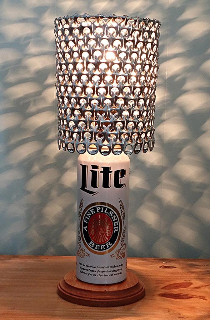 Miller Lite Retro Throwback 24 oz Beer Can Lamp with Pull Tab