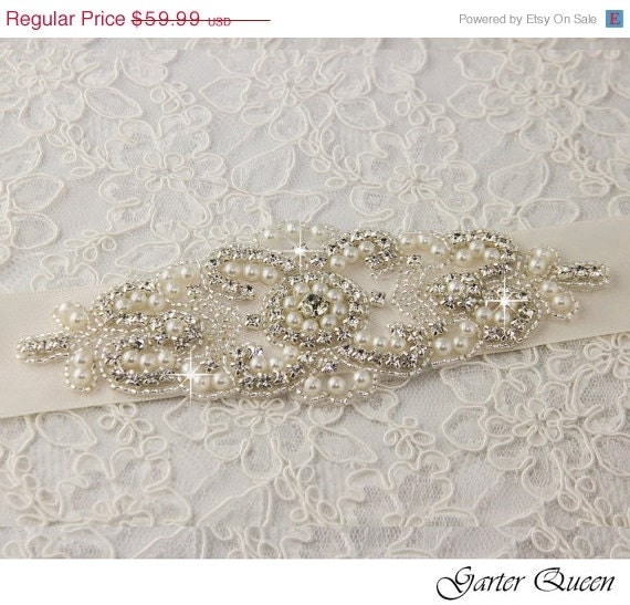 SALE Wedding sash, Bridal belt , Bridal sash - satin ribbon with crystal and rhinestone beaded applique sash, custom color