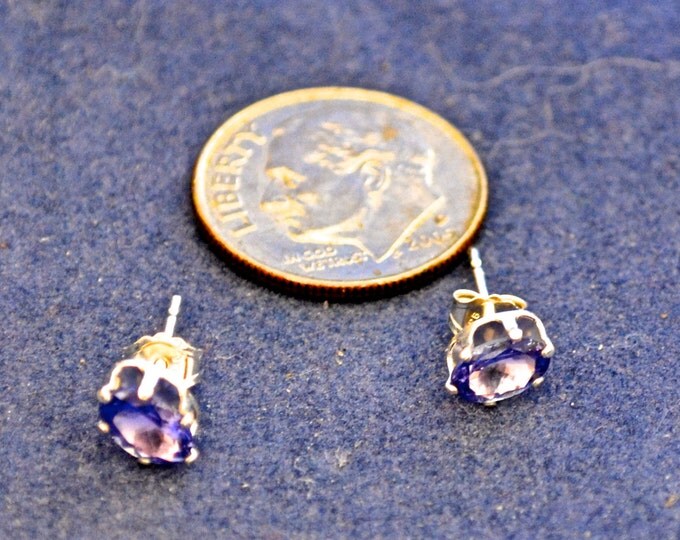 Tanzanite Stud Earrings, Natural, 6x4mm Oval, Set in Sterling Silver E358