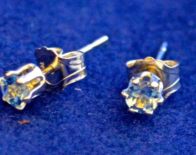 Petite Aquamarine Studs, Petite 3mm Round, Natural, Set in Sterling Silver E381