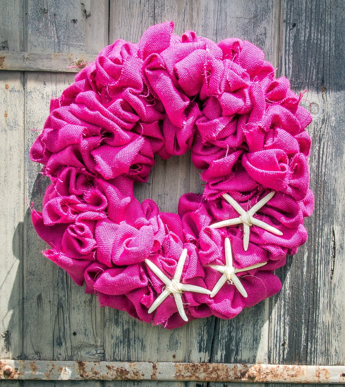 Hinterland Trading Pink Burlap 22" Wreath 3 White Starfish