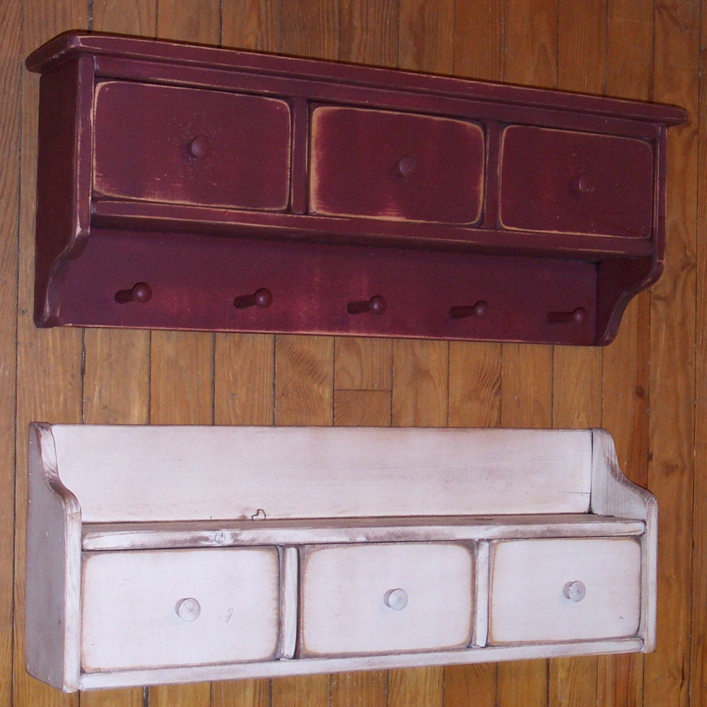 Handmade Primitive Shelf with 3 Drawers Color Choice FREE