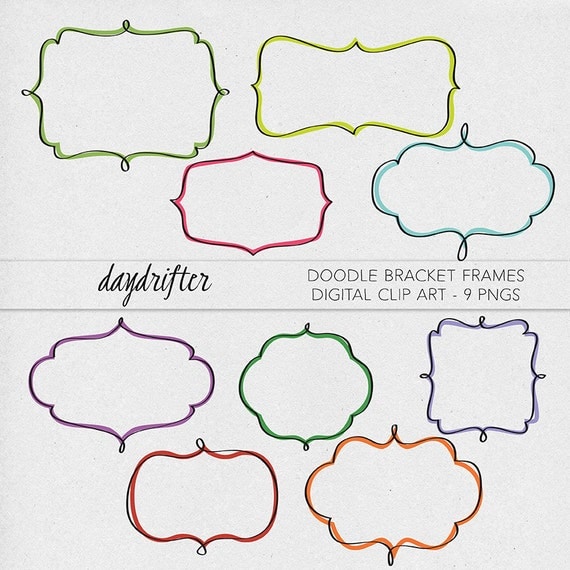 Colorful Doodle Bracket Frames Printable Digital ClipArt