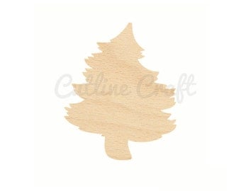 Curvy Christmas Tree Cutout id 112 Crafts, Gift Tags Ornaments Laser Cut Birch Wood Various Sizes