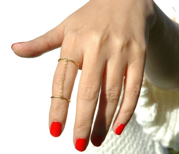 Mystic Adjustable Chain Linked Double Ring Gold by mysticdukkan