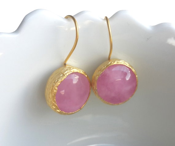 Items Similar To Pink Rose Quartz Earrings Gemstone Earrings Gold Filled Earrings Bezel