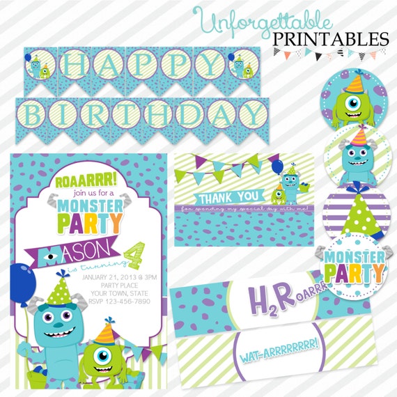 Items similar to Monster's Inc Party Printable Package on Etsy