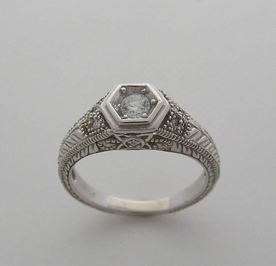 Items similar to 14K Diamond Filigree Ring Art Deco Antique Styling Mil ...