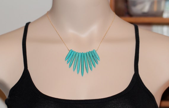 Turquoise spike necklace bib necklace statement by BubuRuby