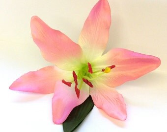 Large pink Lily hair flower. Rockabilly pin up hair accessory.