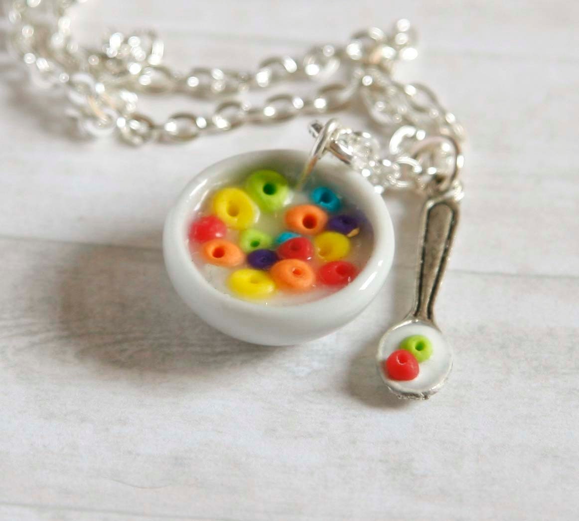 Cereal bowl necklace cheerios fruit loops cornflakes by Zoozim
