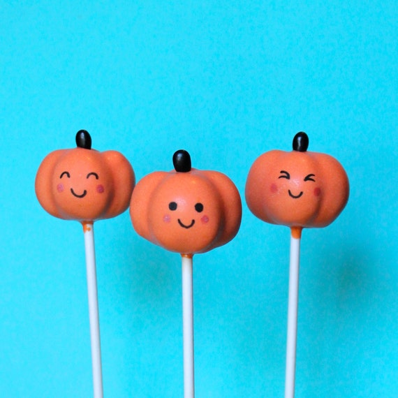 12 Cute Pumpkin Jack-o-Lantern Cake Pops for by SweetWhimsyShop