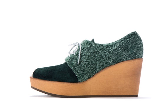 green wedge heel shoes