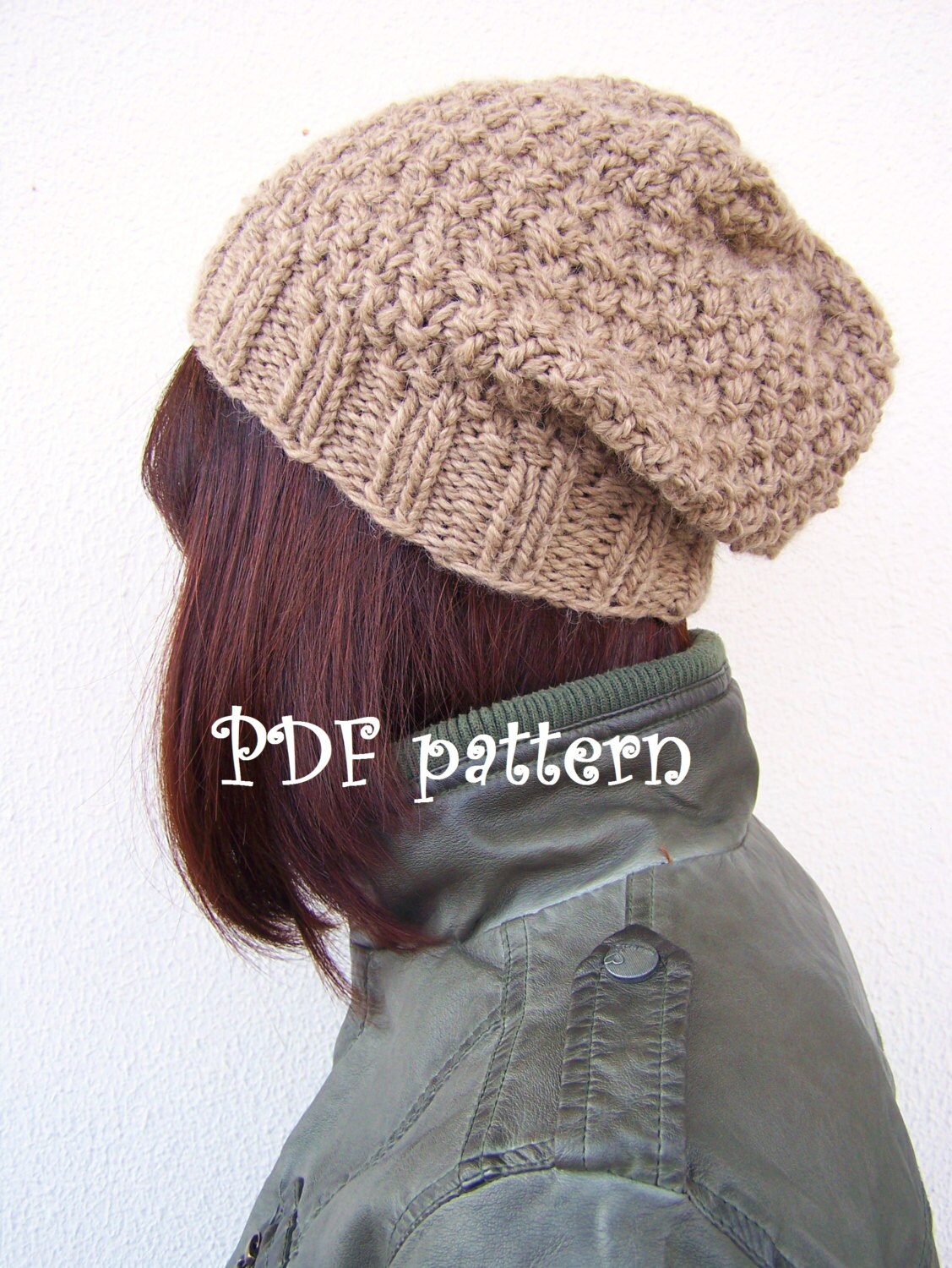 PDF Knitting Pattern Slouchy Hat Slouchy Beanie Womens Hat