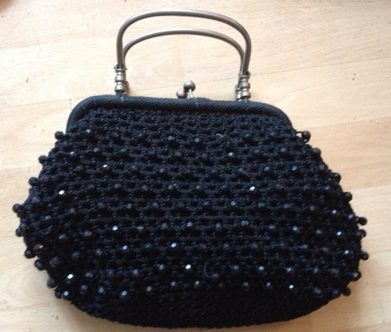 Vintage 70s Beaded Crochet Evening Bag with metal clasp Vintage 70s Beaded Crochet Evening Bag with metal clasp