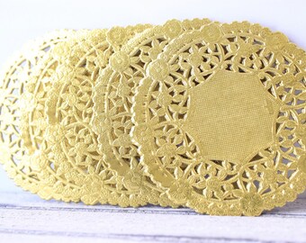 Metallic Gold Doily - French Lace Paper 4" Doilies - Wedding Decoration, Vintage Wedding, Lace Doilies, Bridal Showers, Gold Wedding