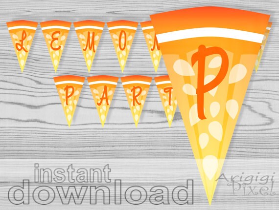 printable lemonade party banner, yelow, orange, fruit slices images, printable party sign, instant download Il_570xn