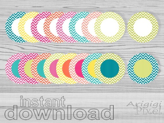 instant download, clipart set, chevron circles clip art, round frames, summer colors, for stickers, labels or scrapbooking small bussiness Il_570xn