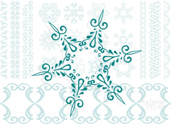 snowflakes clip art set, matching borders, Christmas clipart, digital ...