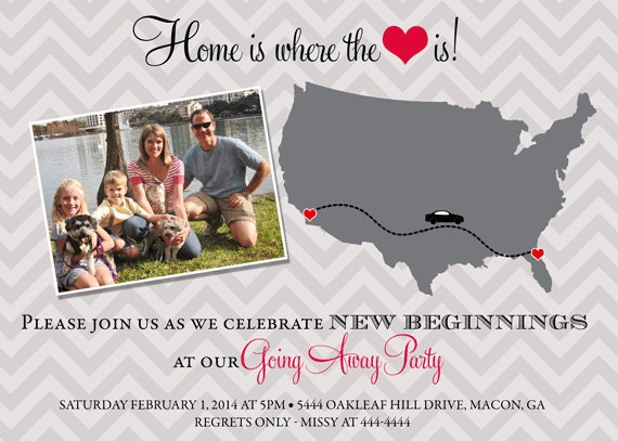 Home is Where the Heart is Grey Chevron Going Away Party Invitation - Printable Il_570xn