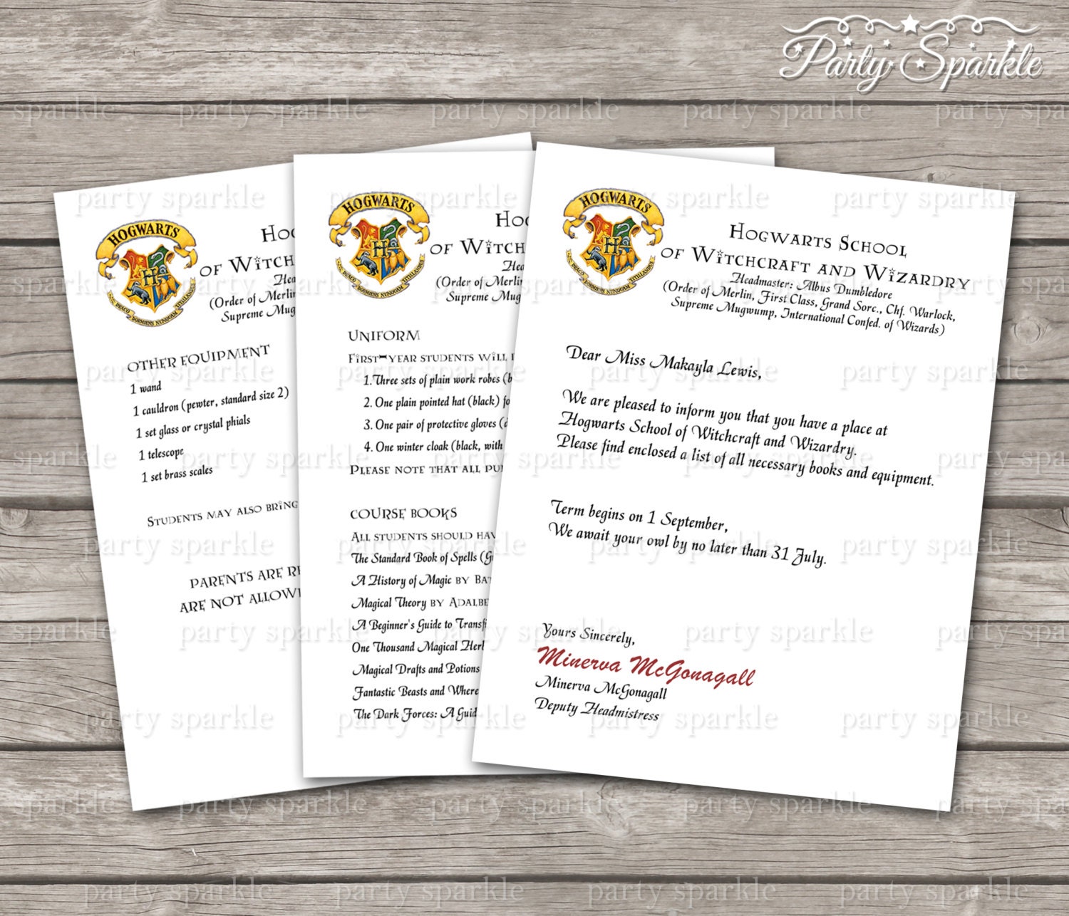 Printable Personalized Hogwarts Acceptance Letter