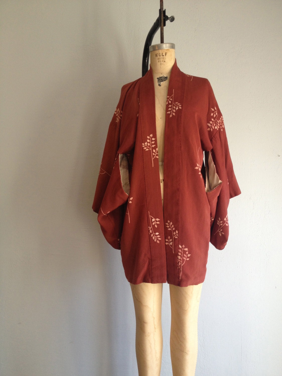 Burgundy Floral Silk 1920's Kimono Jacket