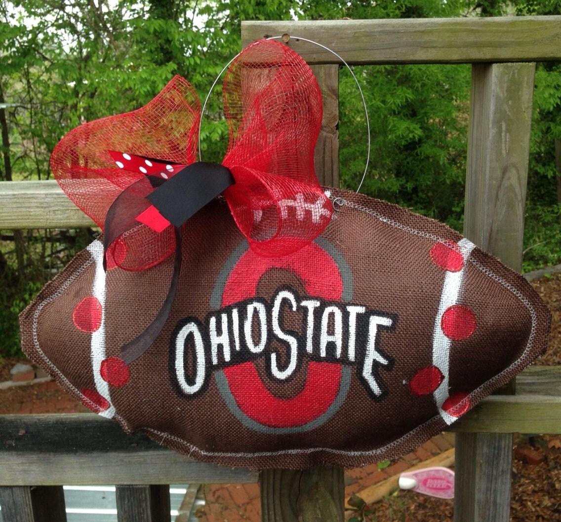Ohio State Burlap Football door hanger