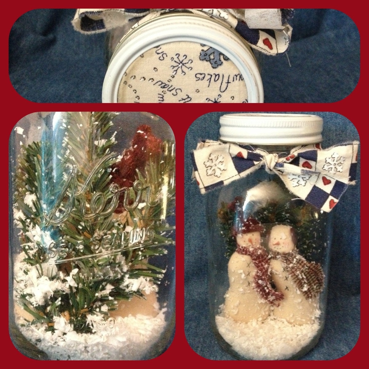 Snowmen Nestled In A Kerr Mason Jar With A Tree And Snow, Snowman and Snowlady, Christmas, Gifts Under 25, Gifts For Her, Winter Decoration