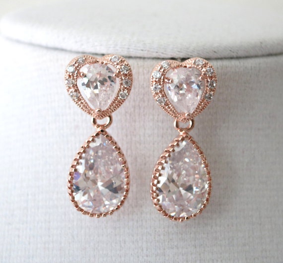 Rose Gold Cubic Zirconia Teardrop Earring gifts for her