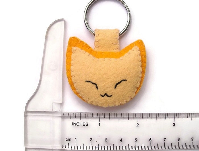 Cute felt cat keychain ginger kitten key ring plush yellow