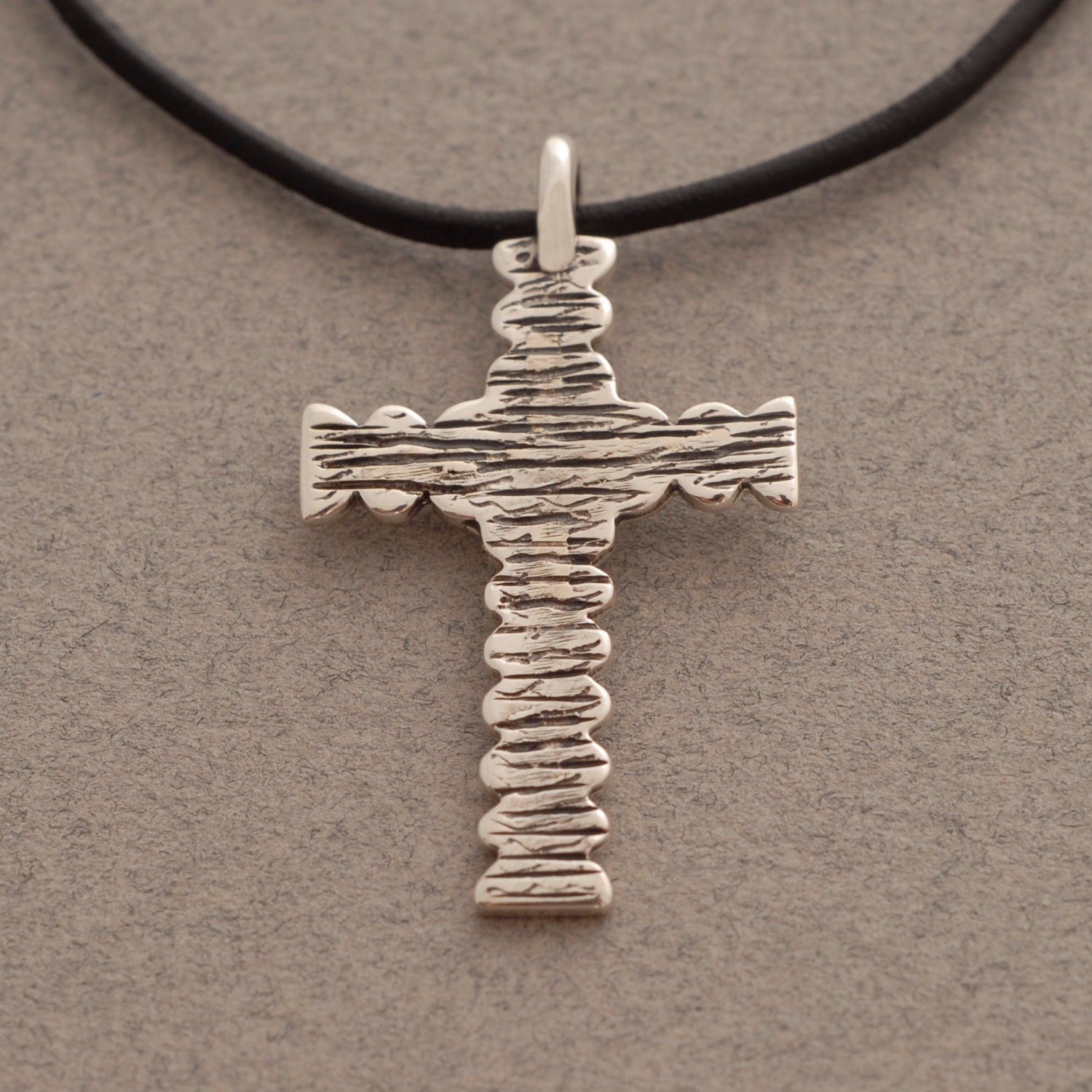 Mens Cross Necklace Sterling Silver Cross on Leather Cord for