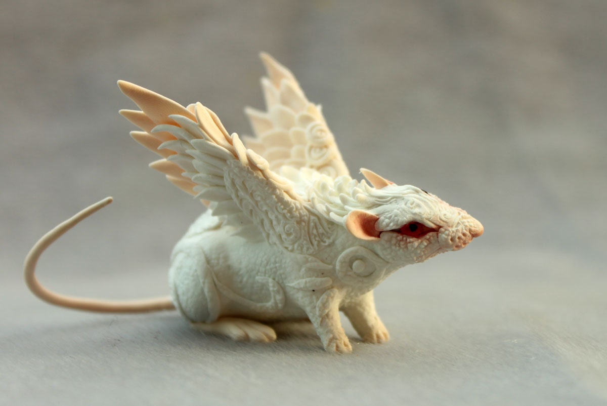 white rat mouse winged figurine art sculpture pet rat angel white rat mouse winged figurine art sculpture pet rat angel