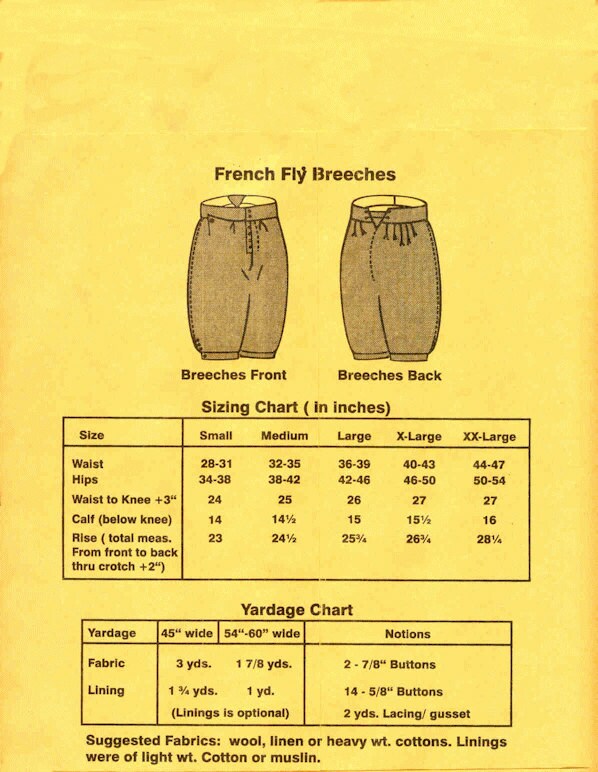 TG123W 1690 1750 Mens French Fly Breeches Sewing Pattern