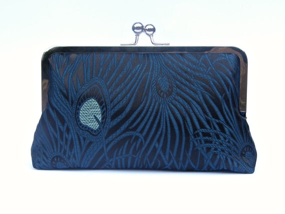 Items similar to Teal evening clutch bag, peacock bridal clutch, black ...