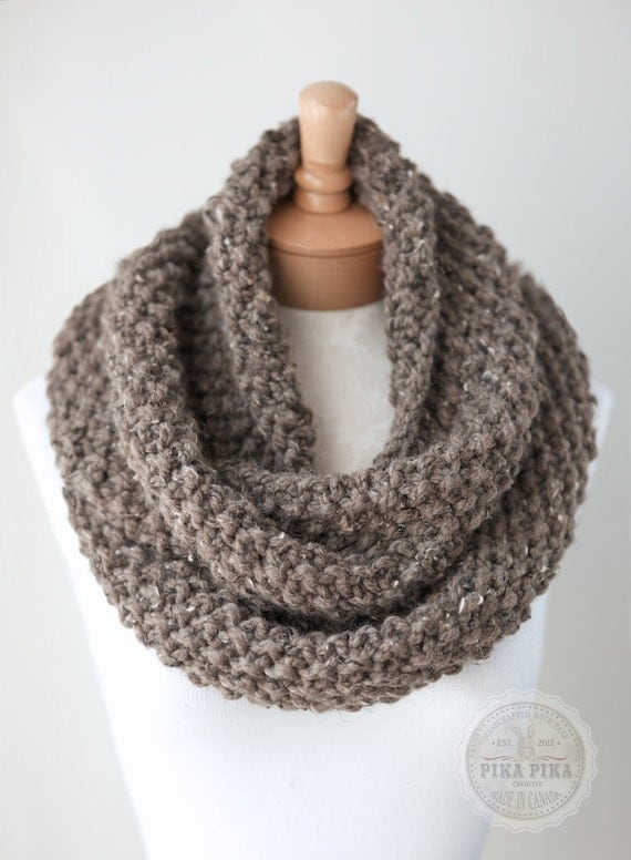 Knit infinity scarf chunky knit scarf in Taupe by PikaPikaCreative