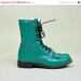 VINTAGE 90s teal green leather lace up fringe grunge indie ankle steampunk combat punk boots 6M