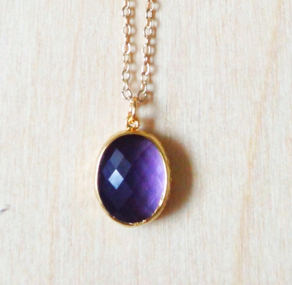 Oval Purple Pendant Gold Pendant Necklace by FredericaDixon