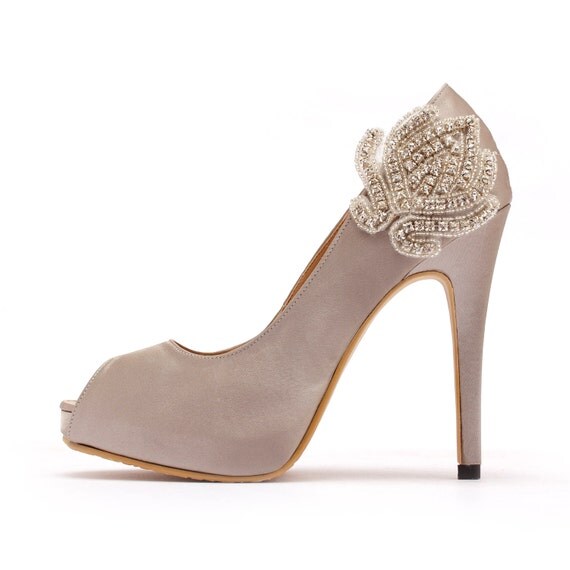 silver satin high heels