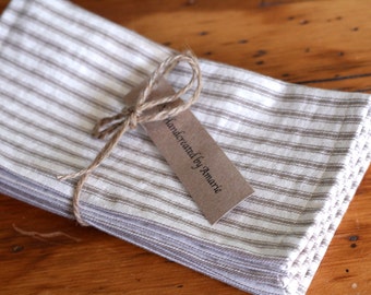 Cloth napkins, cloth stripe ticking napkins, reusable cloth napkins, tan stripe napkins, tan French Ticking Napkins / Set of 4/ small size