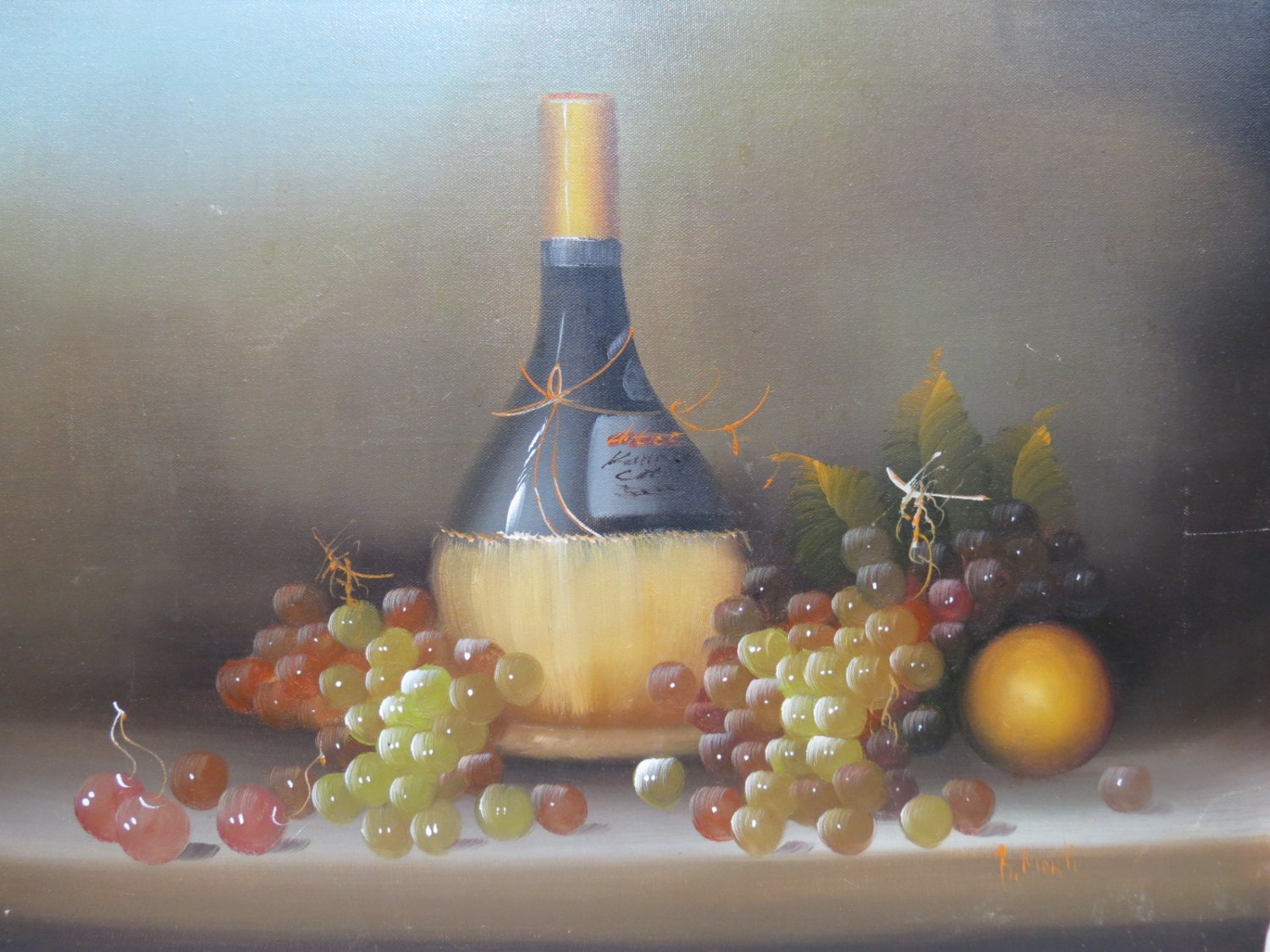 Original Oil Painting of Wine with Grapes Still Life