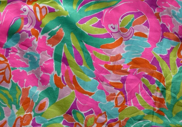 3 square patches of Lilly Pulitzer Fabric Lulu flamingo