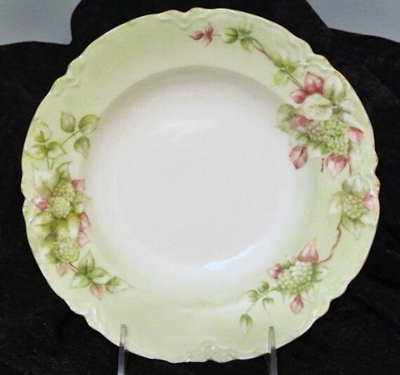 Limoges Artist Signed Hand Painted Porcelain Bowl Haviland France Snowballs Shallow Scalloped Edges Art Nouveau French Circa 1900s Edwardian