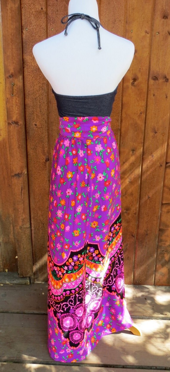 Psychedelic Maxi Skirt Hippie Floral Mod Op Art Flower Power