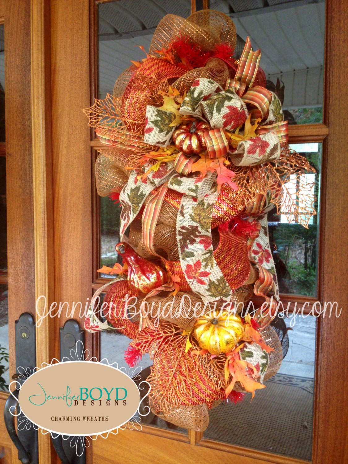 Fall Deco Mesh Door Swag/Wreath in Rich Fall Colors Very