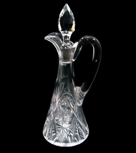 American Brilliant Cut Glass Cruet Condiment Signed Crystal
